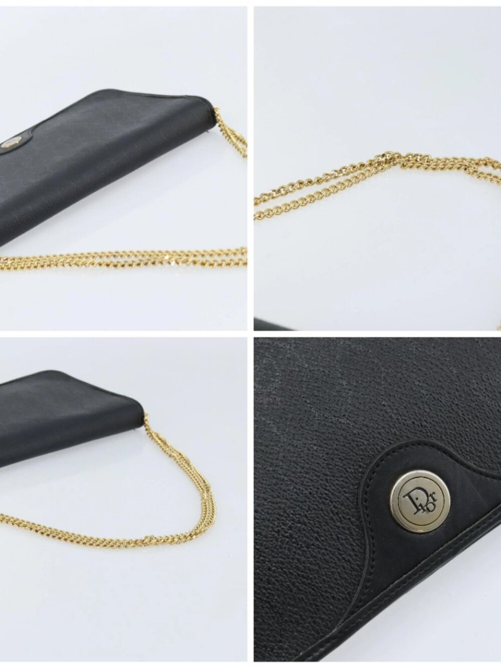 Christian Dior Honeycomb Canvas Chain Shoulder Bag PVC Black Gold Auth ka2491 - Picture 16 of 16